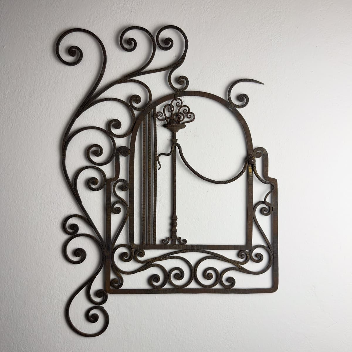Antique wall decorative panel of wrought iron, Italy 1920s