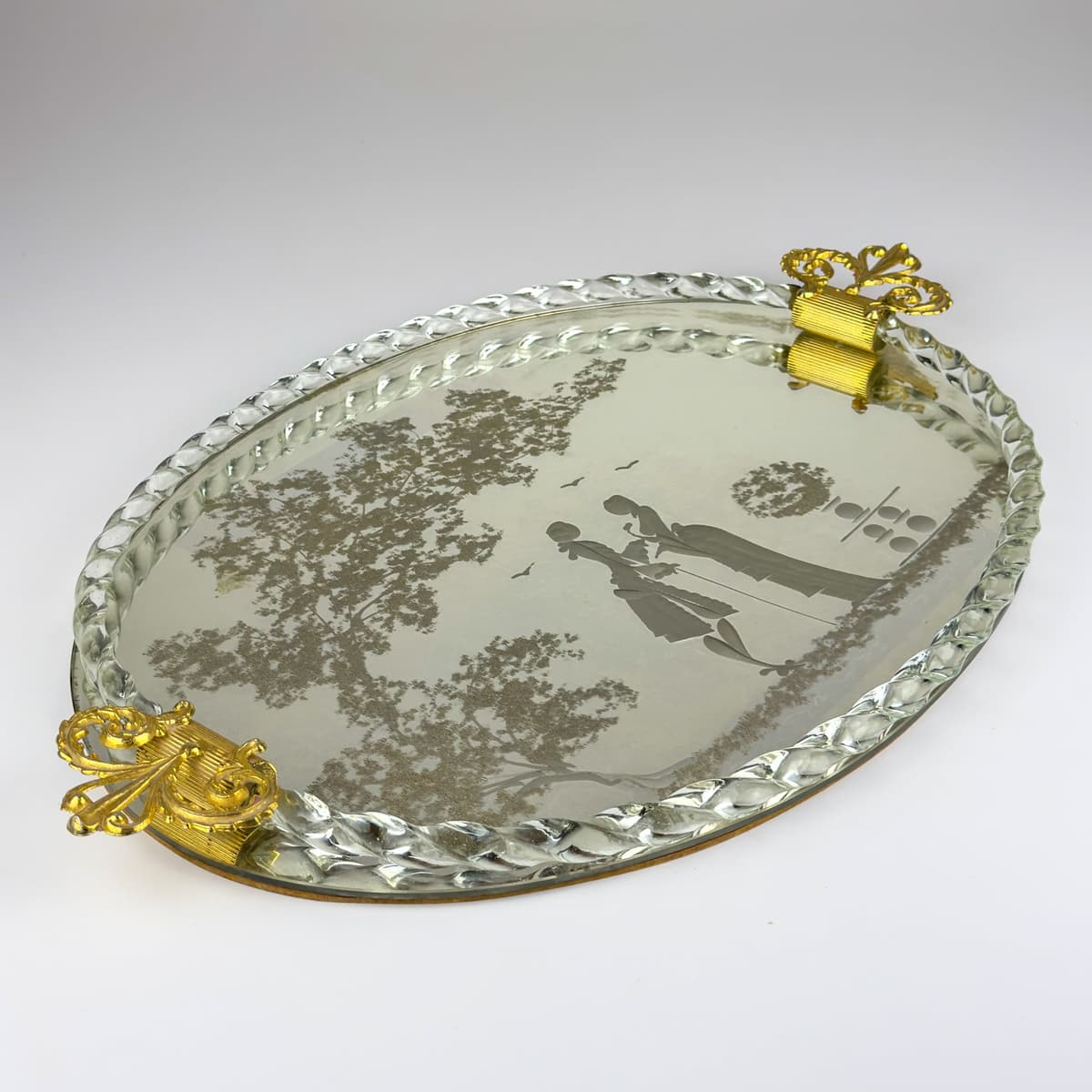 Vintage Venetian glass Mirror Tray, Italy 1950s
